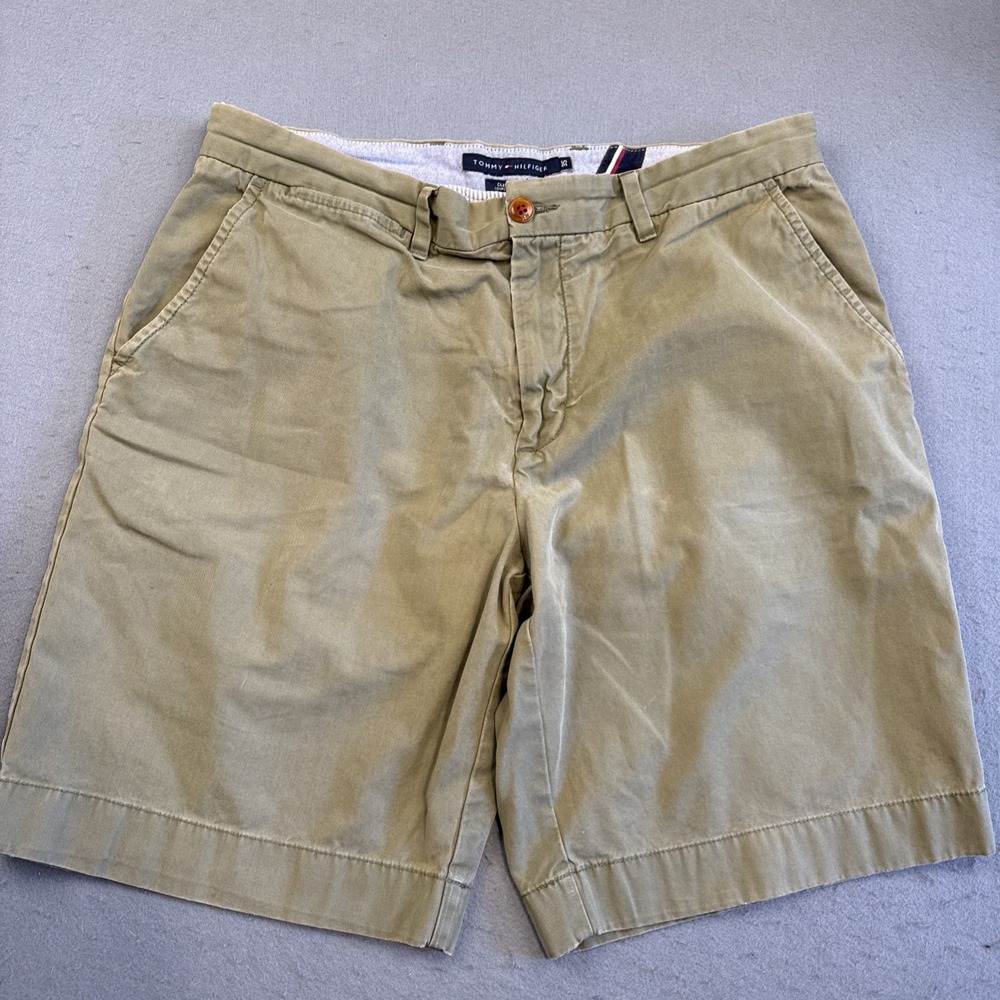 Tommy Bahama Men's KHAKI GRN Flat Front Stretch Cotton Chino Shorts Size 35